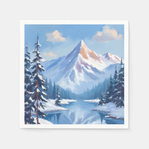 Serviette En Papier Évasion Montagnarde Nature Aquarelle Neige Hiver
