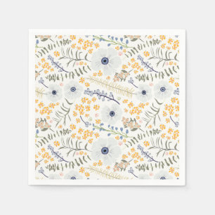 Serviette En Papier Événement de motif botanique fleurs jaunes bleues