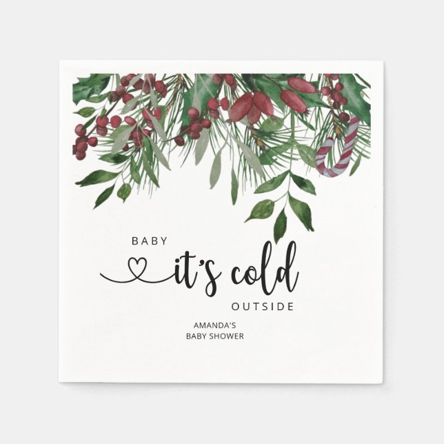 Serviette En Papier Evergreen Bébé il fait froid dehors (Devant)