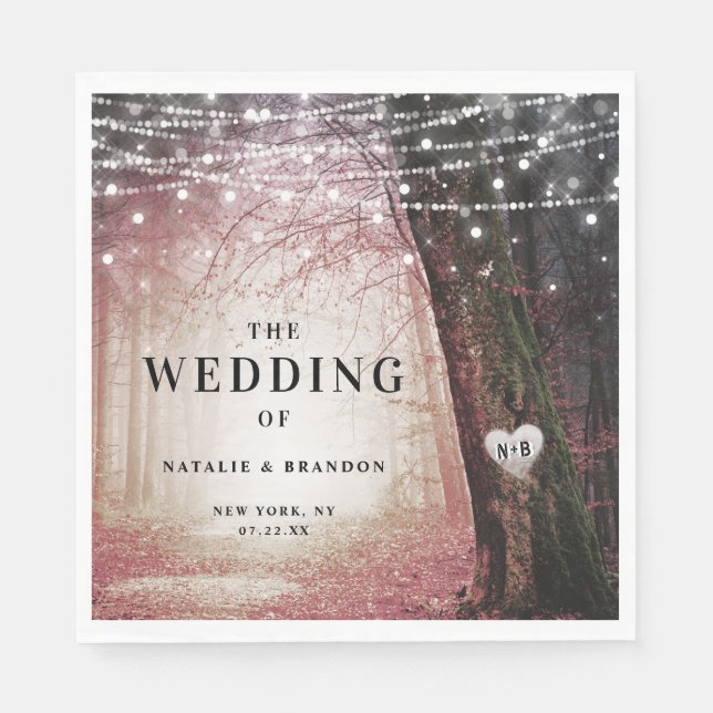 Serviette En Papier Evermore | Forêt de fée enchantée | Dîner rose (Devant)