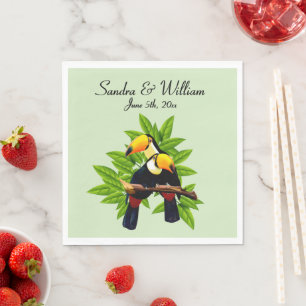 Serviette En Papier Exotic Toucan Duo Nom et date Green Napkins