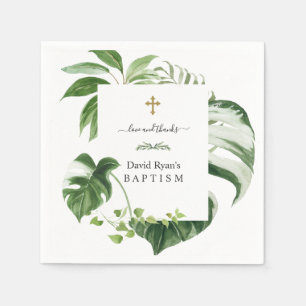 Serviette En Papier Exotique Tropical Feuille Gold Cross Boy Baptême