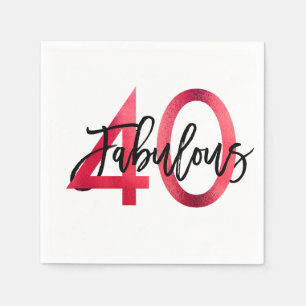 Serviette En Papier Fabuleux 40e Moderne Elegant Chic Red Anniversai