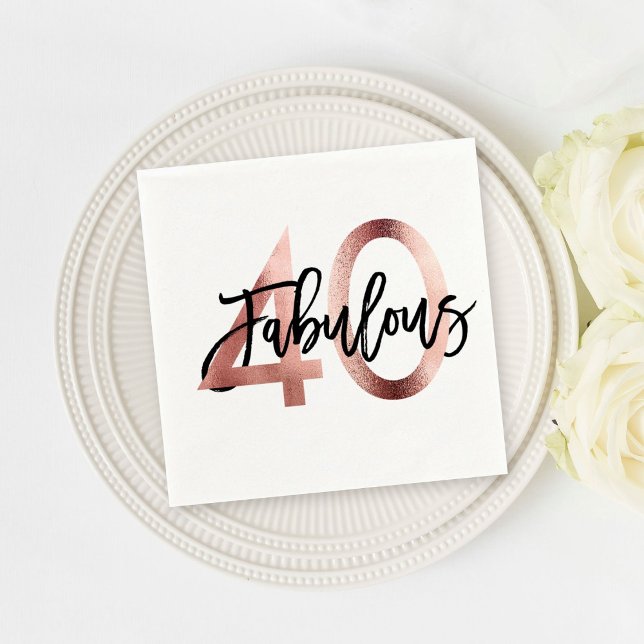 Serviette En Papier Fabuleux 40e | Moderne Elegant Rose Gold Anniversa (Créateur téléchargé)