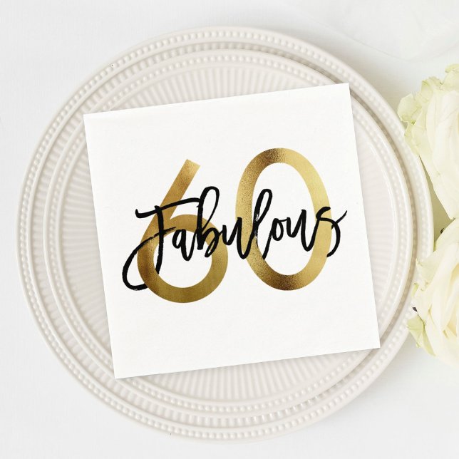 Serviette En Papier Fabuleux 60e | Gold Modern Elegant Chic Anniversai (Créateur téléchargé)