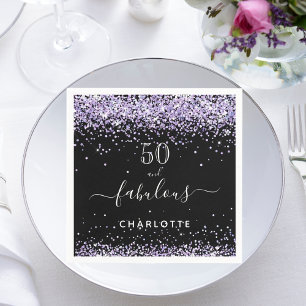 Serviette En Papier Fabuleux anniversaire noir violet parties scintill