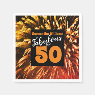 Serviette En Papier Fabuleux et 50 feux d'artifice Orange Anniversaire