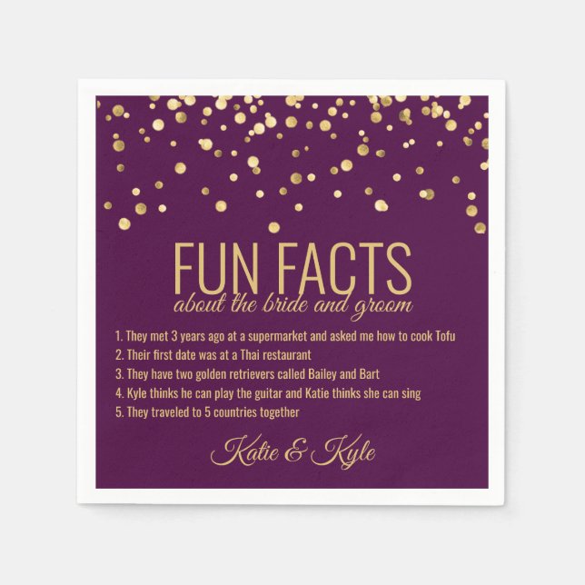 Serviette En Papier FACTS AMUSANTS PURPLE PLUM Gold Confetti personnal (Devant)