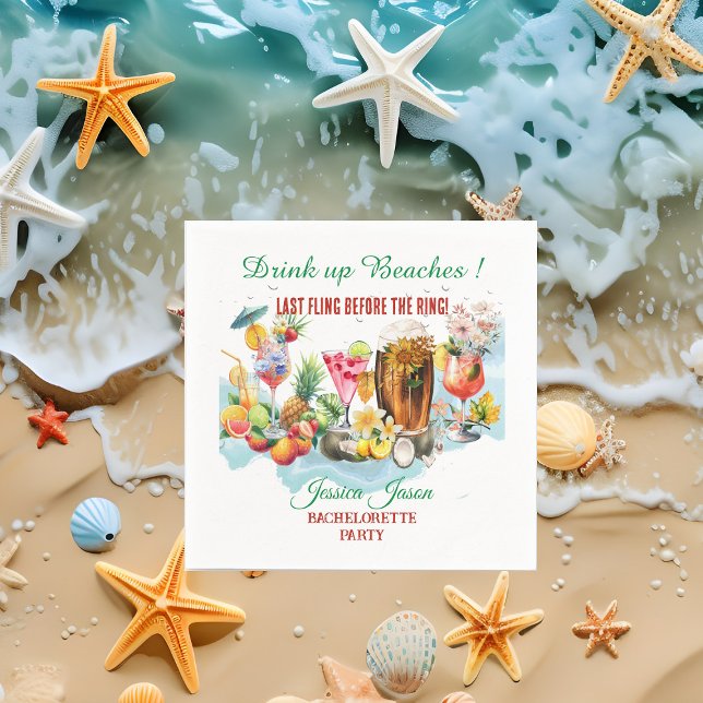 Serviette En Papier Faire la fête Plages Cocktail Fruit Enterrement de (Drink Up Beaches Cocktail Fruit Bachelorette Party Napkins)
