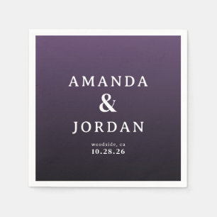 Serviette En Papier Faire-part de mariage à dégradé violet élégant