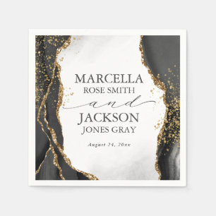 Serviette En Papier Faire-part de mariage d'agrafage noir, or et gris