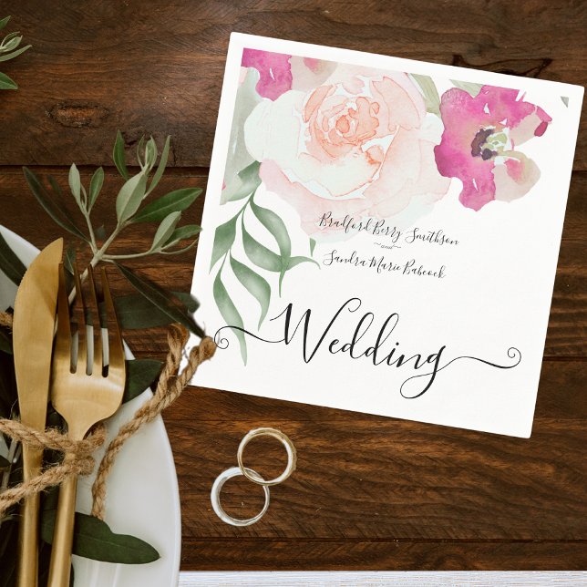 Serviette En Papier Faire-part de mariage floral rose pâle simple (Créateur téléchargé)