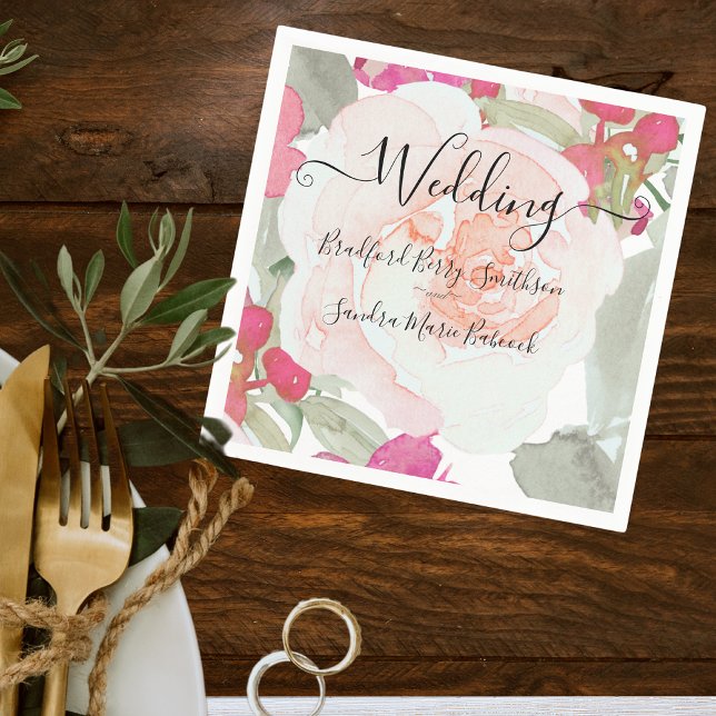 Serviette En Papier Faire-part de mariage floral rose pâle simple (Créateur téléchargé)