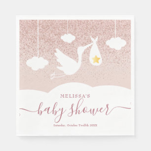 Serviette En Papier Faire-part de naissance cigogne Rose Gold Star Pai