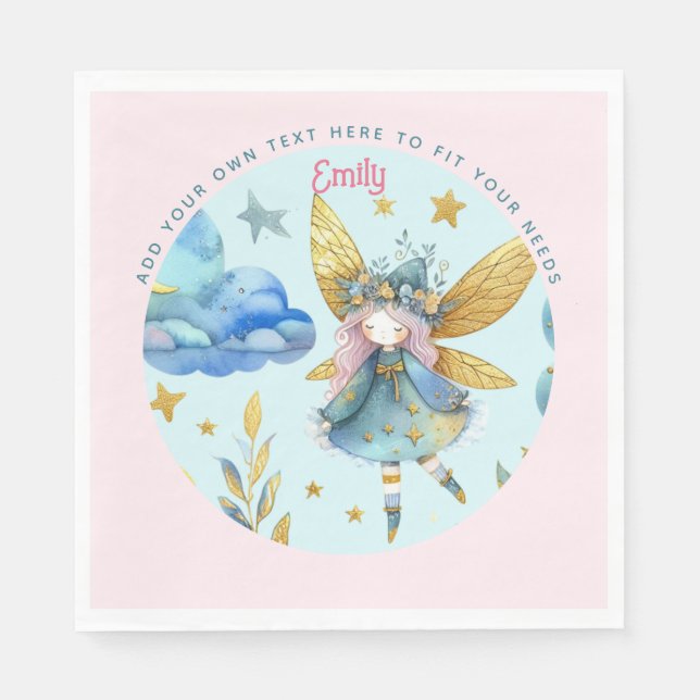 Serviette En Papier Fairy Birthday Turquoise Gold Rose Princess Fairyt (Devant)
