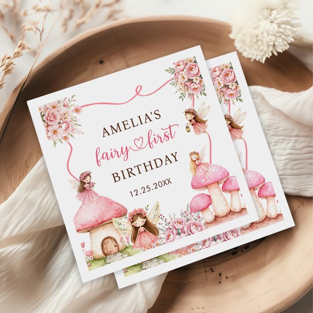 Serviette En Papier Fairy Floral Girls 1st Birthday Party (Créateur téléchargé)