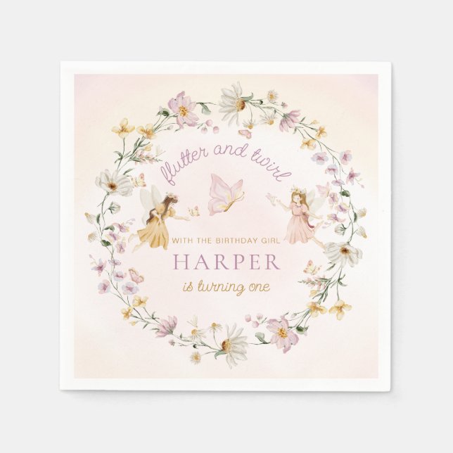 Serviette En Papier Fairy Garden Anniversaire (Devant)