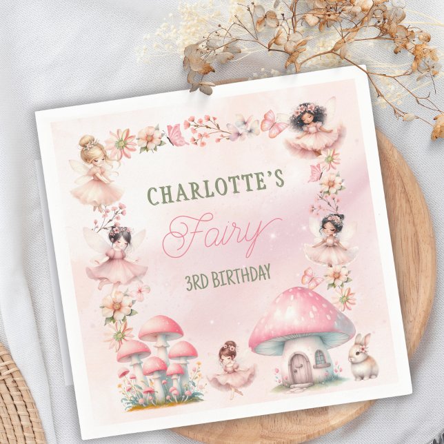 Serviette En Papier Fairy Mushroom House Pink Birthday (Créateur téléchargé)
