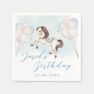 Serviette En Papier Fairytale bébé Pony Blue ballons étoile Anniversai