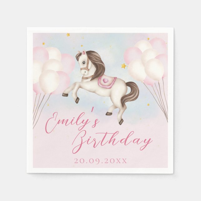 Serviette En Papier Fairytale bébé Pony rose ballons étoile Anniversai (Devant)