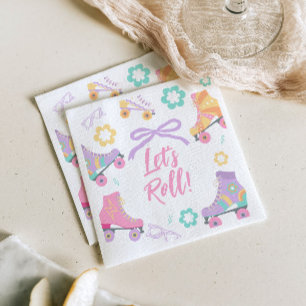 Serviette En Papier Faisons Du Roller Patin À Roulettes Rétro Fille An