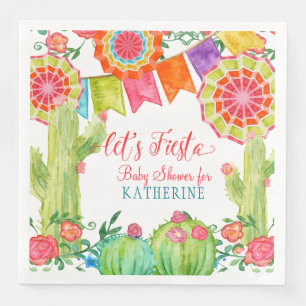 Serviette En Papier Faisons Fiesta Baby shower aquarelle Cactus Floral