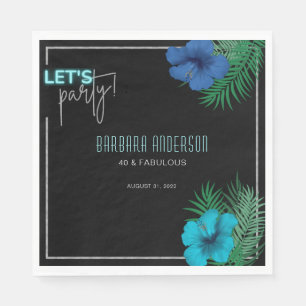 Serviette En Papier Faisons la fête Black Blue Neon Tropical 40e anni
