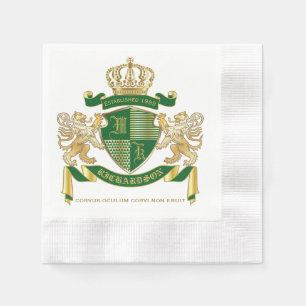 Serviette En Papier Faites votre propre blason Green Gold Lion Emblem