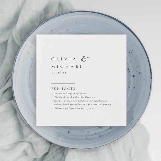 Serviette En Papier Faits amusants Simply Elegant Typographie Mariage  (Fun Facts Simply Elegant Typography Wedding Napkin)
