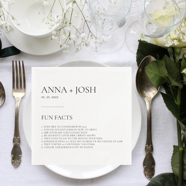 Serviette En Papier Faits amusants Typographie moderne Mariage Party N (fun facts elegant wedding napkins)