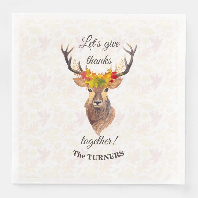 Serviette En Papier Fall Deer Remercions ensemble Thanksgiving (Devant)