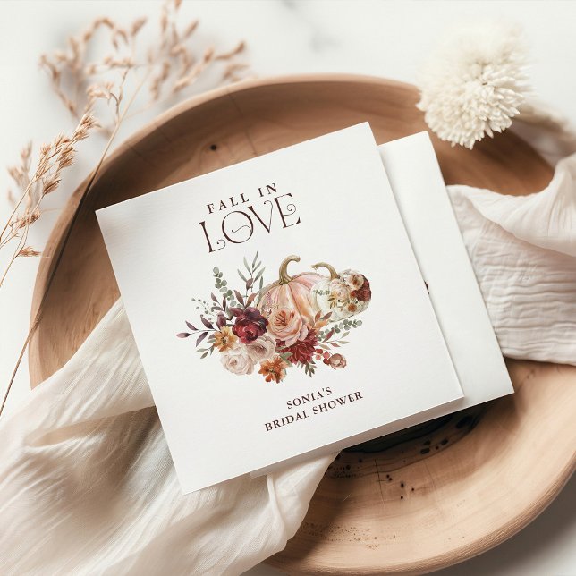 Serviette En Papier 'Fall In Love' Autumn Blooms Pumpkin Bridal Shower (Créateur téléchargé)