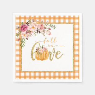Serviette En Papier Fall in Love Napkin - Orange En vichy
