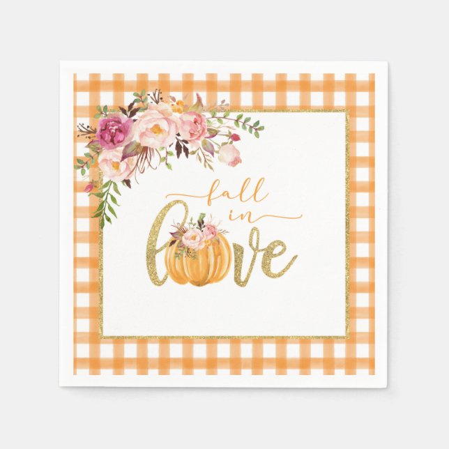 Serviette En Papier Fall in Love Napkin - Orange En vichy (Devant)