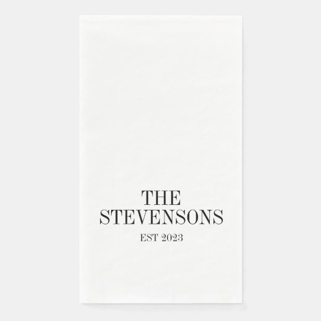 Serviette En Papier Famille Classique Design Nom Est Date Blanc (Devant)