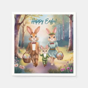 Serviette En Papier Famille de lapins de Pâques à la chasse aux œufs -