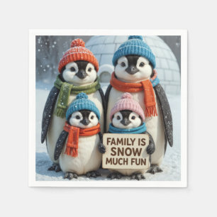 Serviette En Papier Famille De Pingouins Dans Les Snowflakes