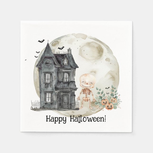 Serviette En Papier Famille Hantée House Maman Et Amis Fête D'Hallowee (Devant)