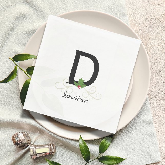 Serviette En Papier Famille Monogramme Noël Holly (Créateur téléchargé)