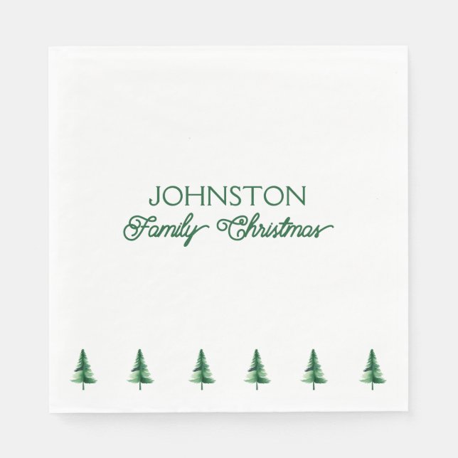 Serviette En Papier Famille Noël Vert Aquarelle Pine Tree (Devant)