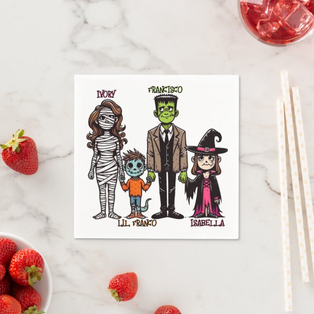 Serviette En Papier Famille personnalisée Éffrayante et mignonne Hallo (En situation)