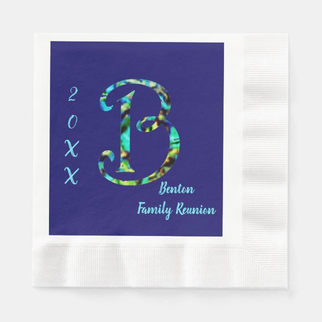 Serviette En Papier Famille Réunion Bleu Cravate B Monogramme Collecte (Devant)