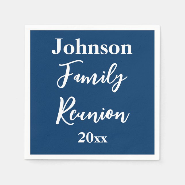 Serviette En Papier Famille Réunion Bleu et Blanc Nom Année Modèle (Devant)