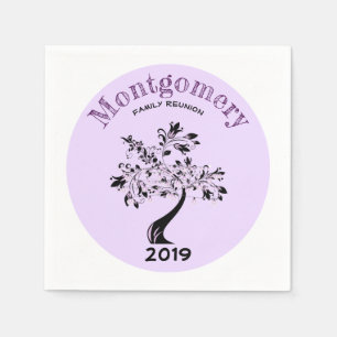 Serviette En Papier Famille Réunion Moderne Purple et Arbre Noir