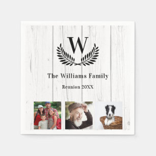 Serviette En Papier Famille Réunion rustique bois photo monogramme