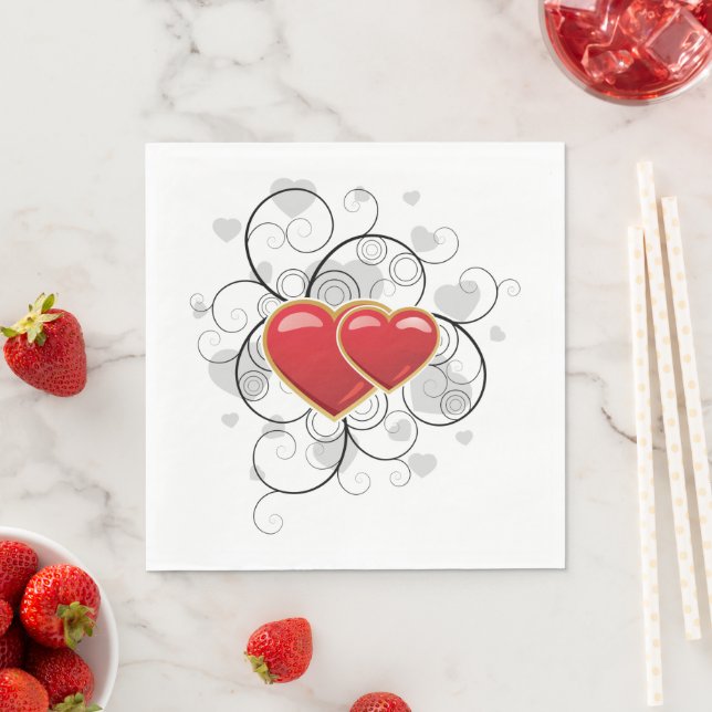 Serviette En Papier Fancy Heart Red Love Napkins (En situation)