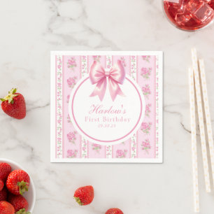 Serviette En Papier Fancy One Rose Coquette Bow Premier anniversaire