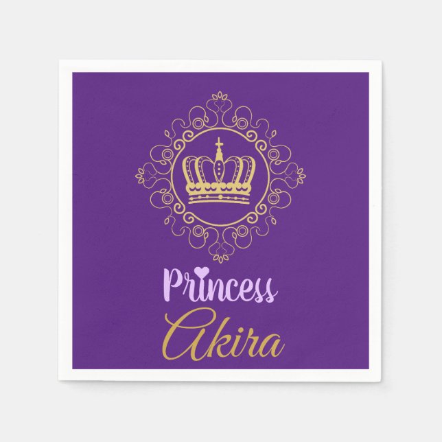Serviette En Papier Fancy Princess Royal Crown | Purple et or (Devant)