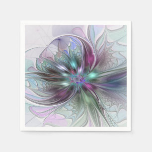 Serviette En Papier Fantaisie Abstraite Moderne Fleur Fractale Colorée
