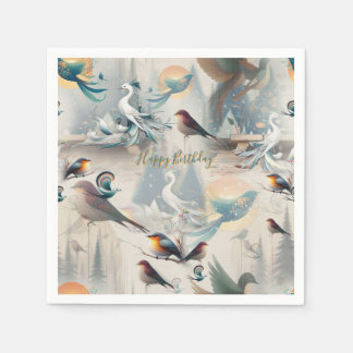 Serviette En Papier Fantaisie artistique, dessins d'oiseaux en couleur